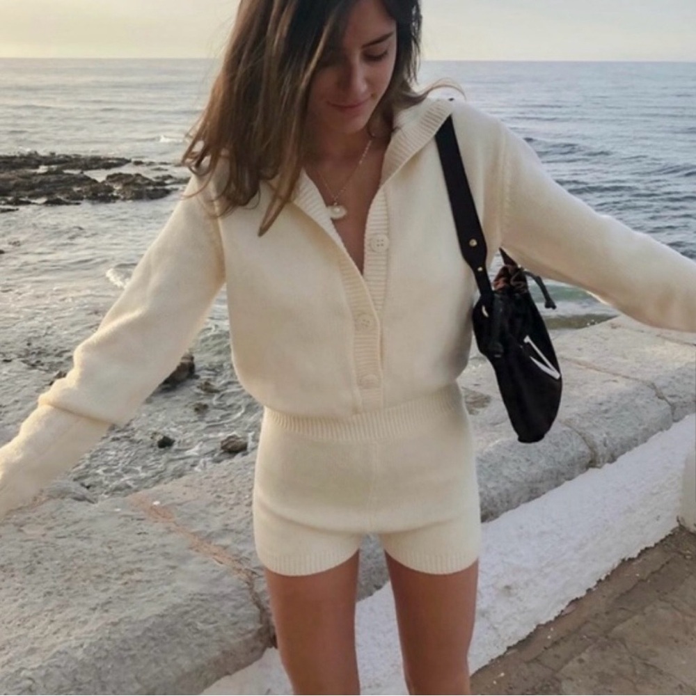 Zara Limited Edition Wool Blend Cream Button Knit Long Sleeve Playsuit Romper - Picture 5 of 14
